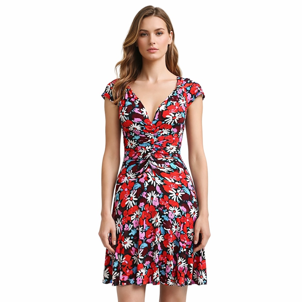 Free People Key to Your Heart Floral Mini Dress Multi Ruched XS Romantic Retro